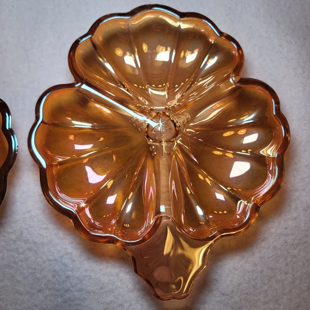 0823. Set of 2 ~ Vintage ~ Jeanette ~ Iridescent Marigold Carnival Glass ~ NICE!